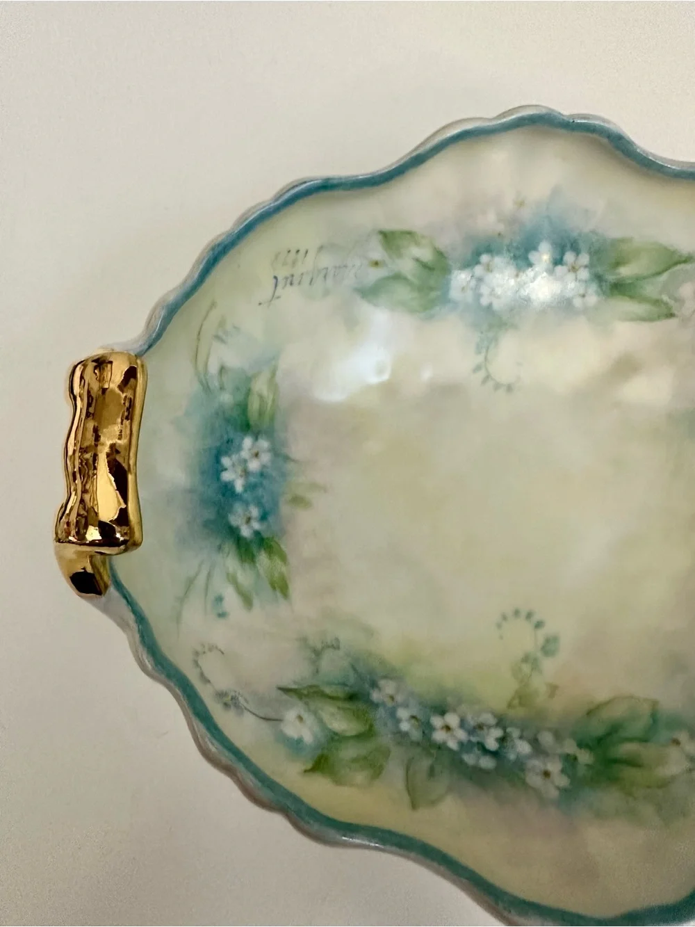 Vintage Porcelain Bowl-White & Blue Forget-Me-Not Flowers-6x5 in.